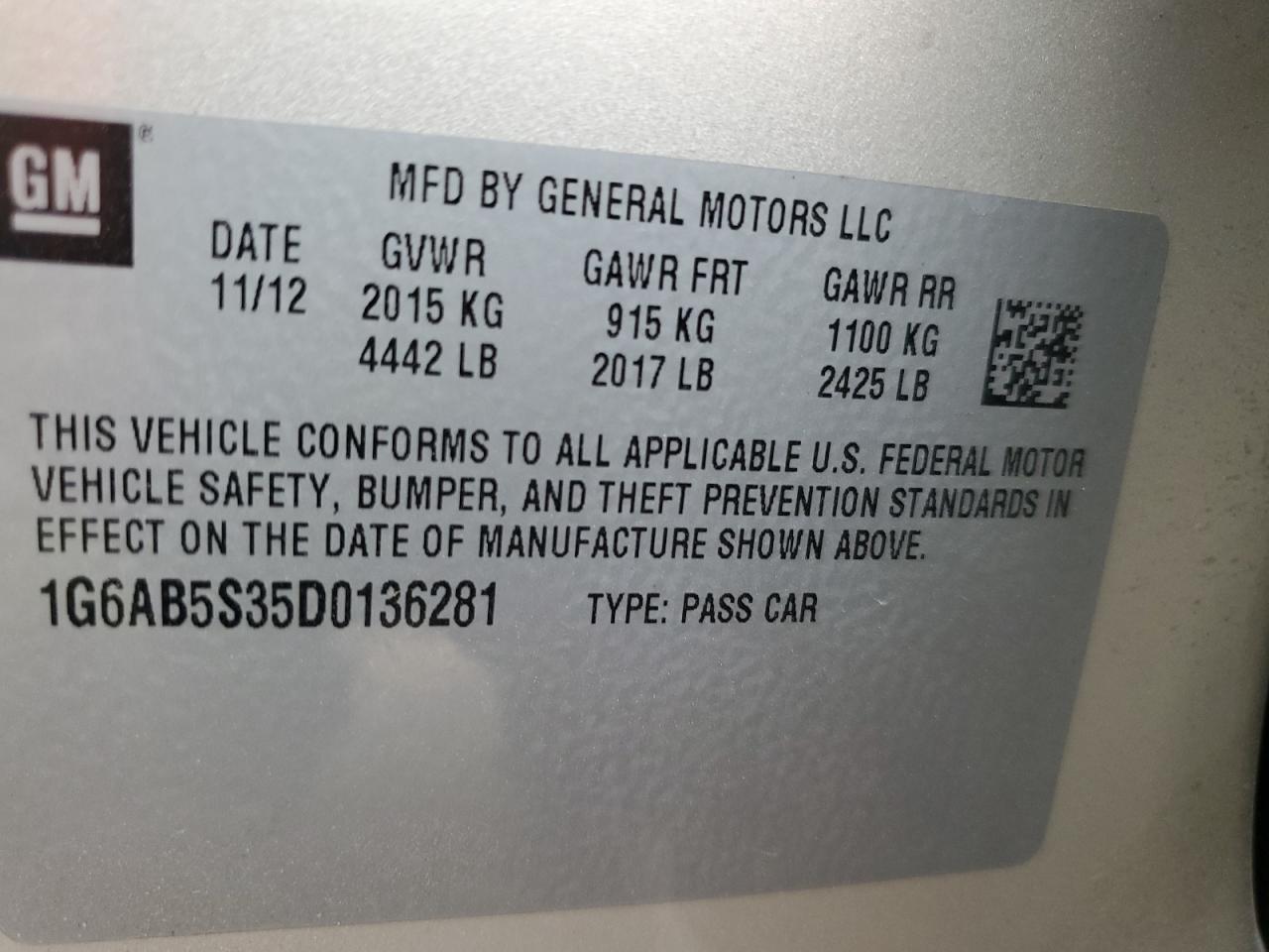 2013 Cadillac Ats Luxury VIN: 1G6AB5S35D0136281 Lot: 92689575