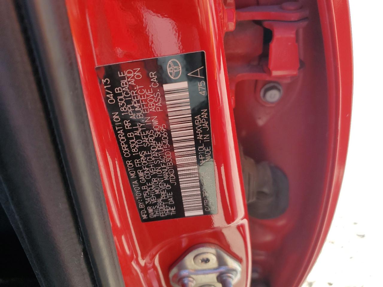 2013 Toyota Prius C VIN: JTDKDTB30D1540695 Lot: 91994065