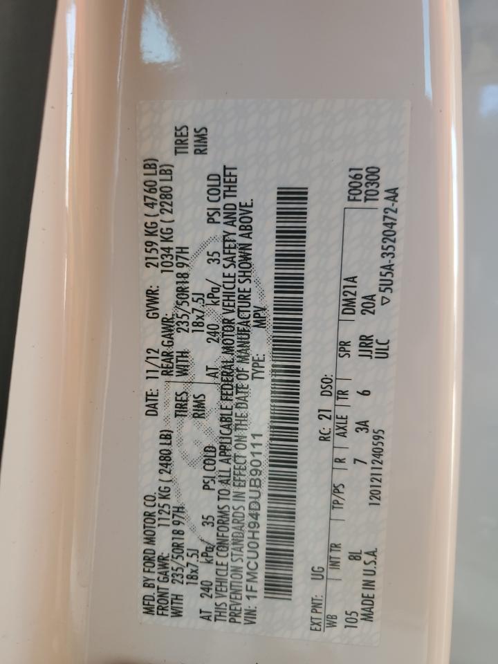 2013 Ford Escape Sel VIN: 1FMCU0H94DUB90111 Lot: 91743575