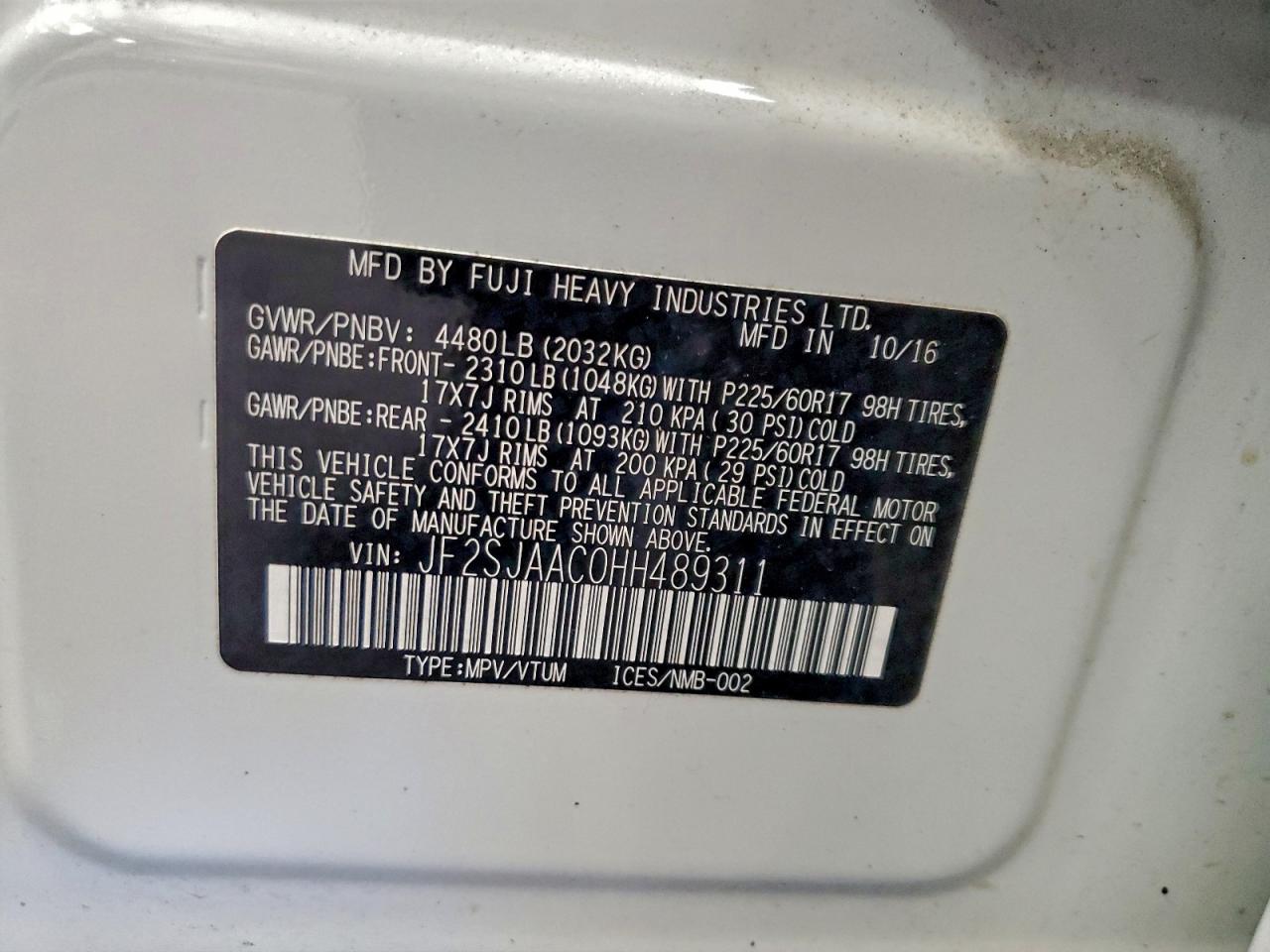 2017 Subaru Forester 2.5I VIN: JF2SJAAC0HH489311 Lot: 93569495