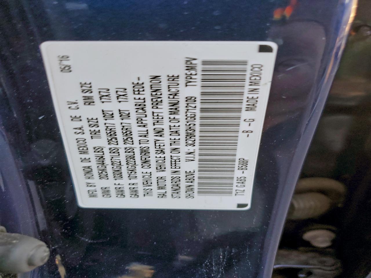 2016 Honda Cr-V Ex VIN: 3CZRM3H51GG712109 Lot: 85135195