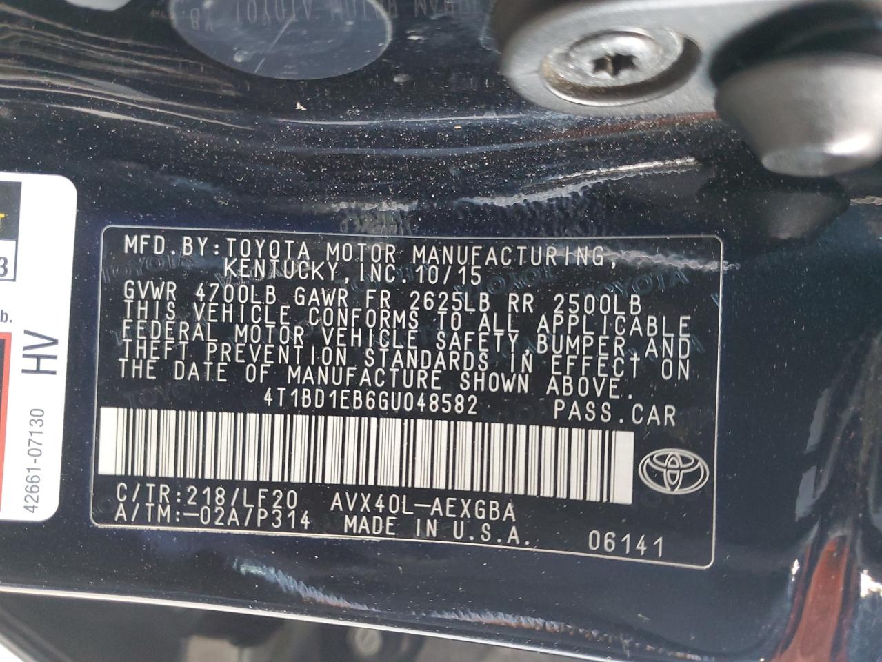 2016 Toyota Avalon Hybrid VIN: 4T1BD1EB6GU048582 Lot: 91561605