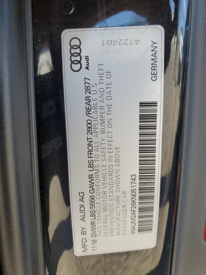 2019 Audi A6 Prestige VIN: WAUM2AF26KN051743 Lot: 92490055