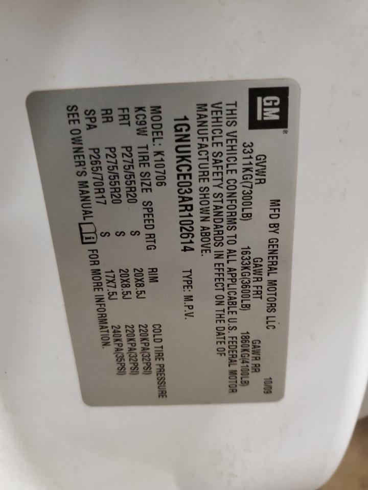 2010 Chevrolet Tahoe K1500 Ltz VIN: 1GNUKCE03AR102614 Lot: 91253465