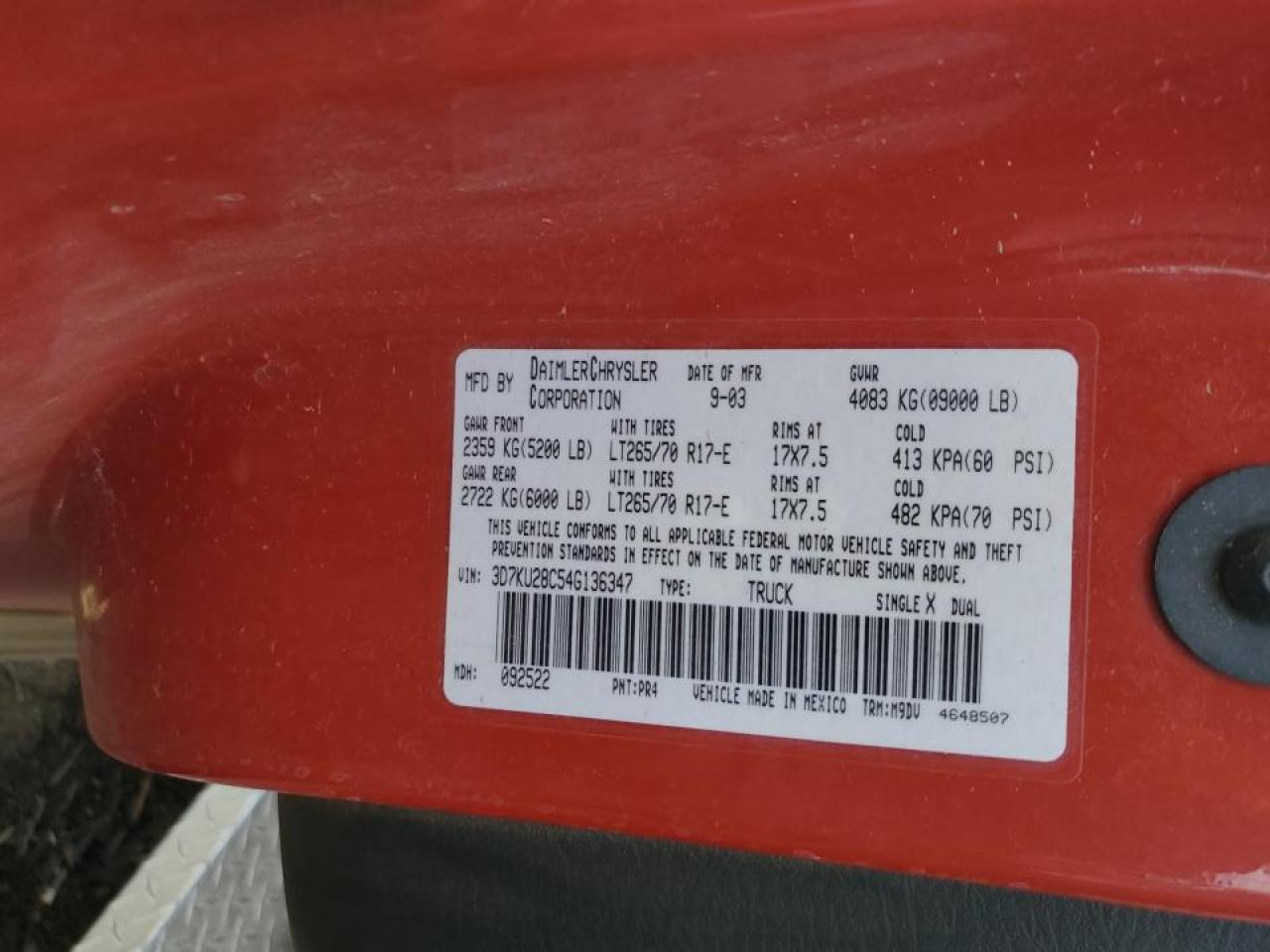 2004 Dodge Ram 250 Flatbed Truck VIN: 3D7KU28C54G136347 Lot: 90754495