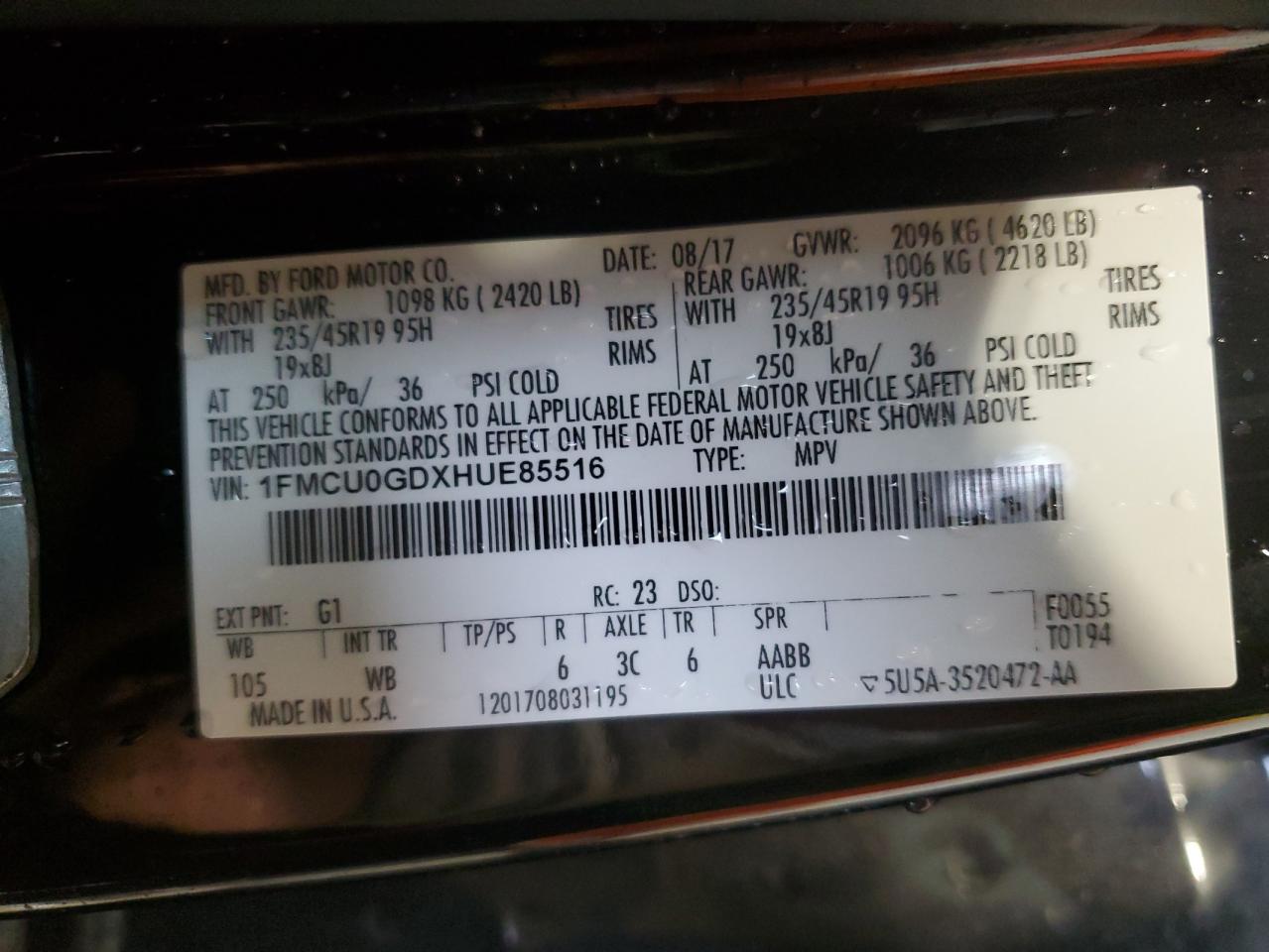 2017 Ford Escape Se VIN: 1FMCU0GDXHUE85516 Lot: 93406705