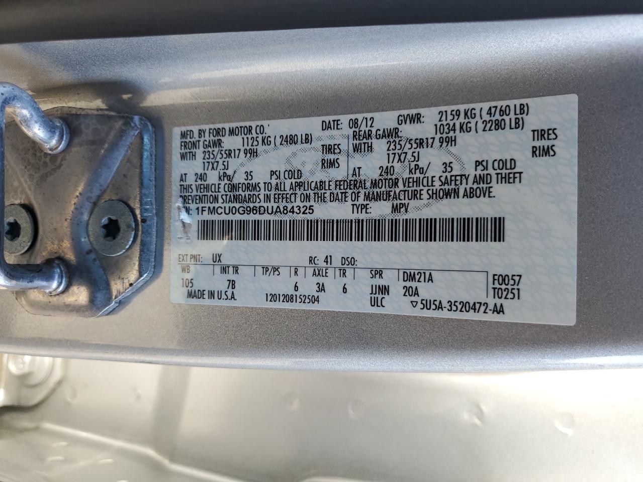 2013 Ford Escape Se VIN: 1FMCU0G96DUA84325 Lot: 91556075