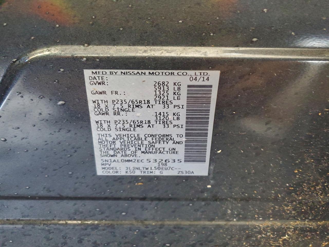 2014 Infiniti Qx60 VIN: 5N1AL0MM2EC532635 Lot: 94080475