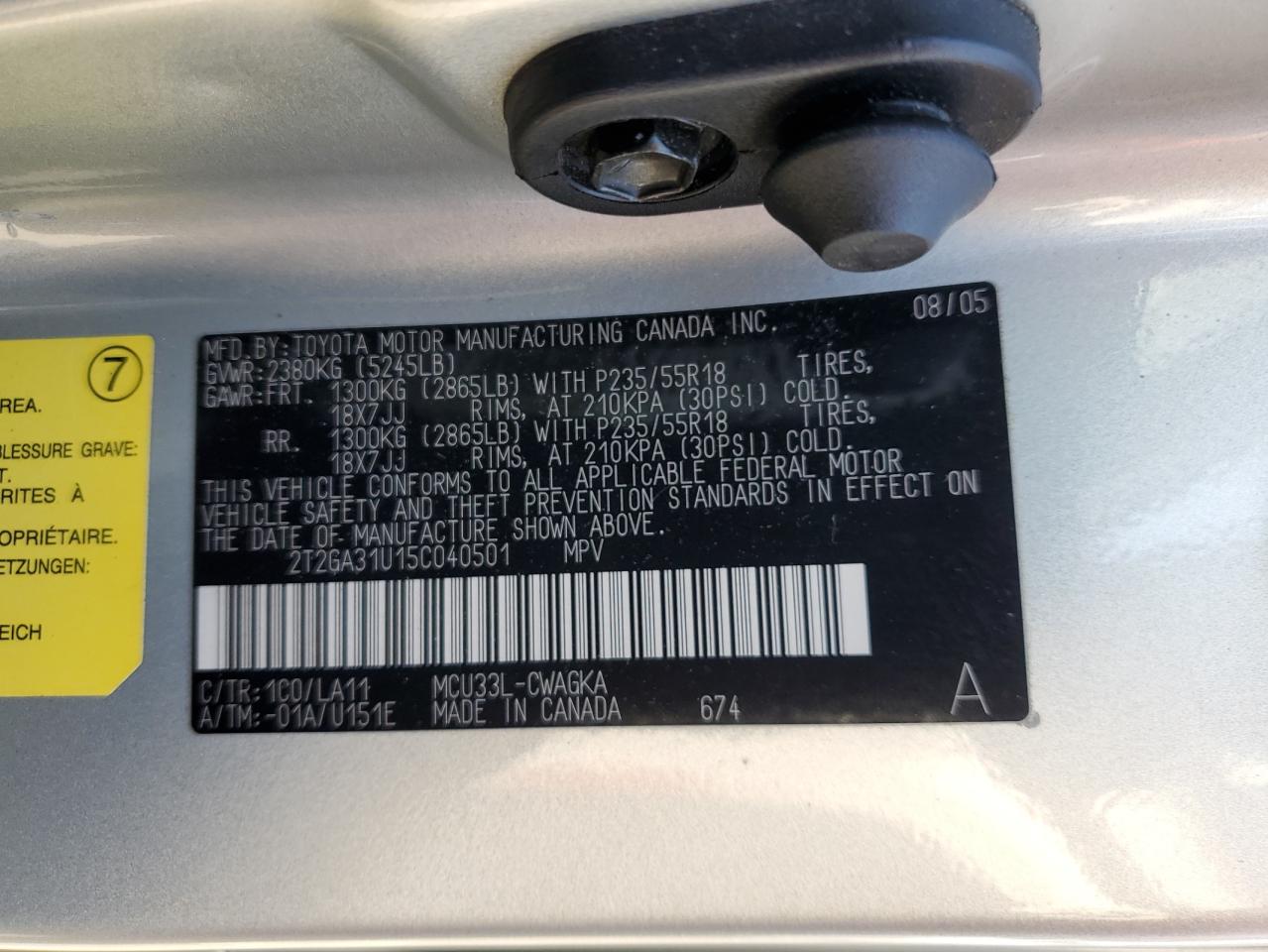 2005 Lexus Rx 330 VIN: 2T2GA31U15C040501 Lot: 91450085