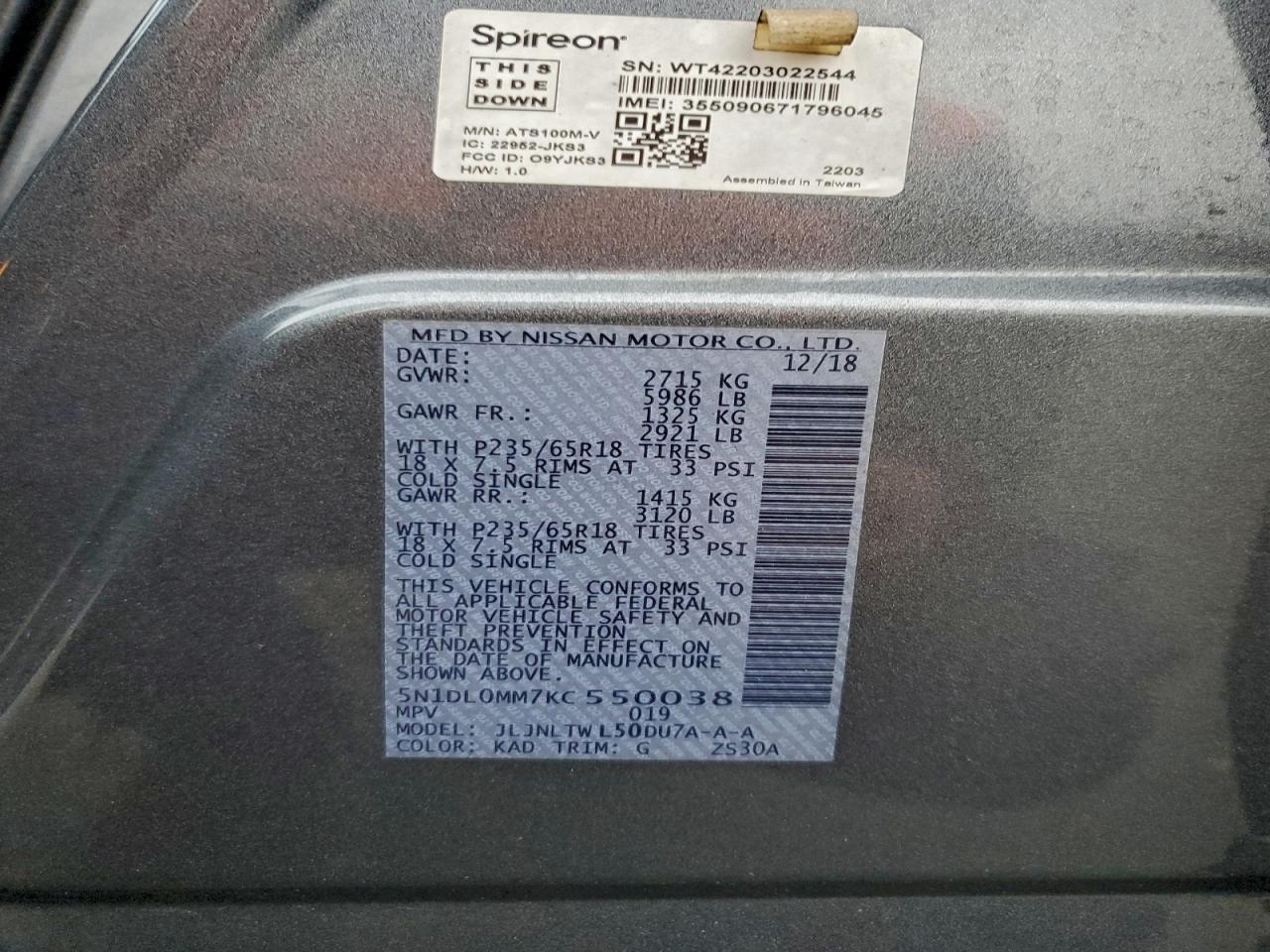 2019 Infiniti Qx60 Luxe VIN: 5N1DL0MM7KC550038 Lot: 94347365