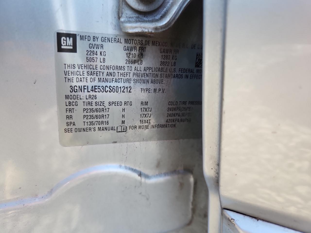 2012 Chevrolet Captiva Sport VIN: 3GNFL4E53CS601212 Lot: 91778755