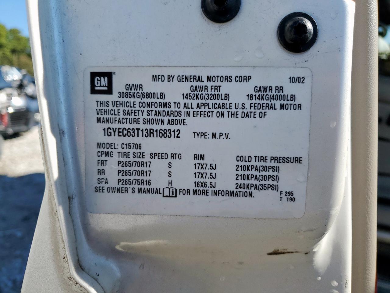 2003 Cadillac Escalade Luxury VIN: 1GYEC63T13R168312 Lot: 90382555