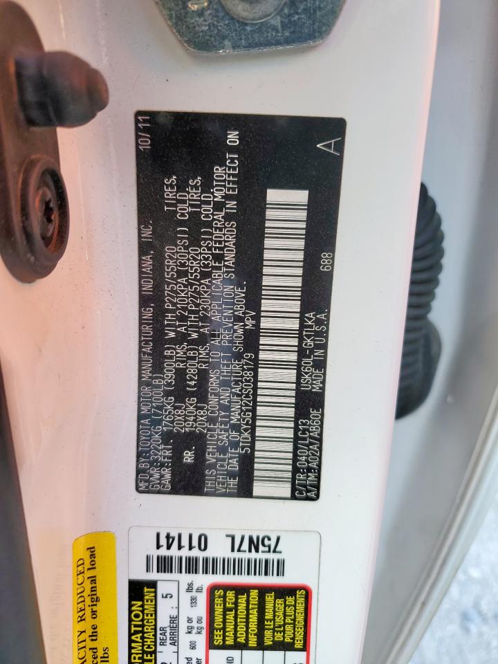 2012 Toyota Sequoia Limited VIN: 5TDKY5G12CS038179 Lot: 92353365