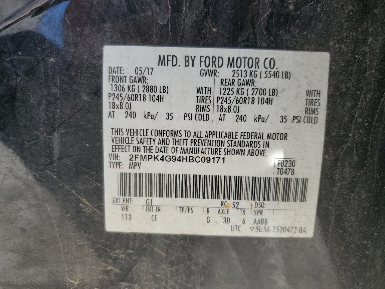 2017 Ford Edge Se VIN: 2FMPK4G94HBC09171 Lot: 90740395