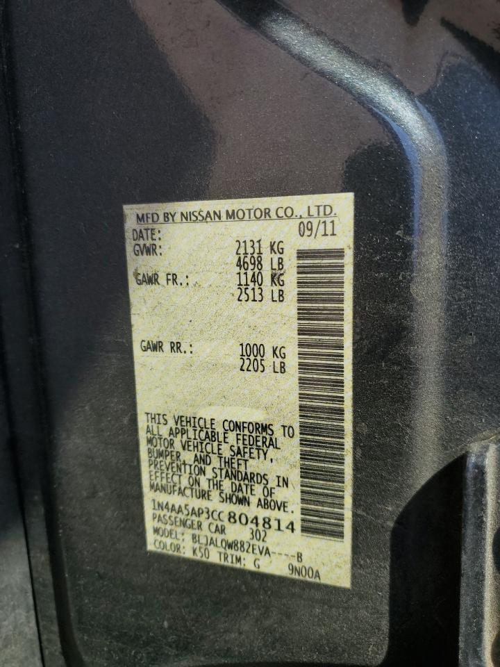 2012 Nissan Maxima S VIN: 1N4AA5AP3CC804814 Lot: 92839165