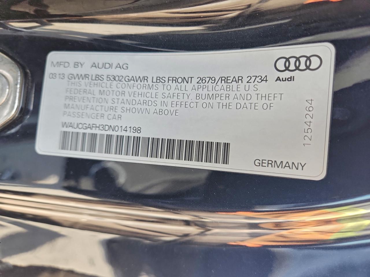 2013 Audi S5 Premium Plus VIN: WAUCGAFH3DN014198 Lot: 94481785