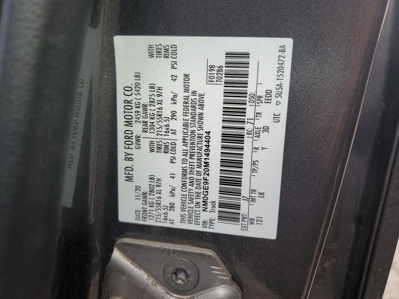 2021 Ford Transit Connect Xlt VIN: NM0GE9F20M1494404 Lot: 91685055