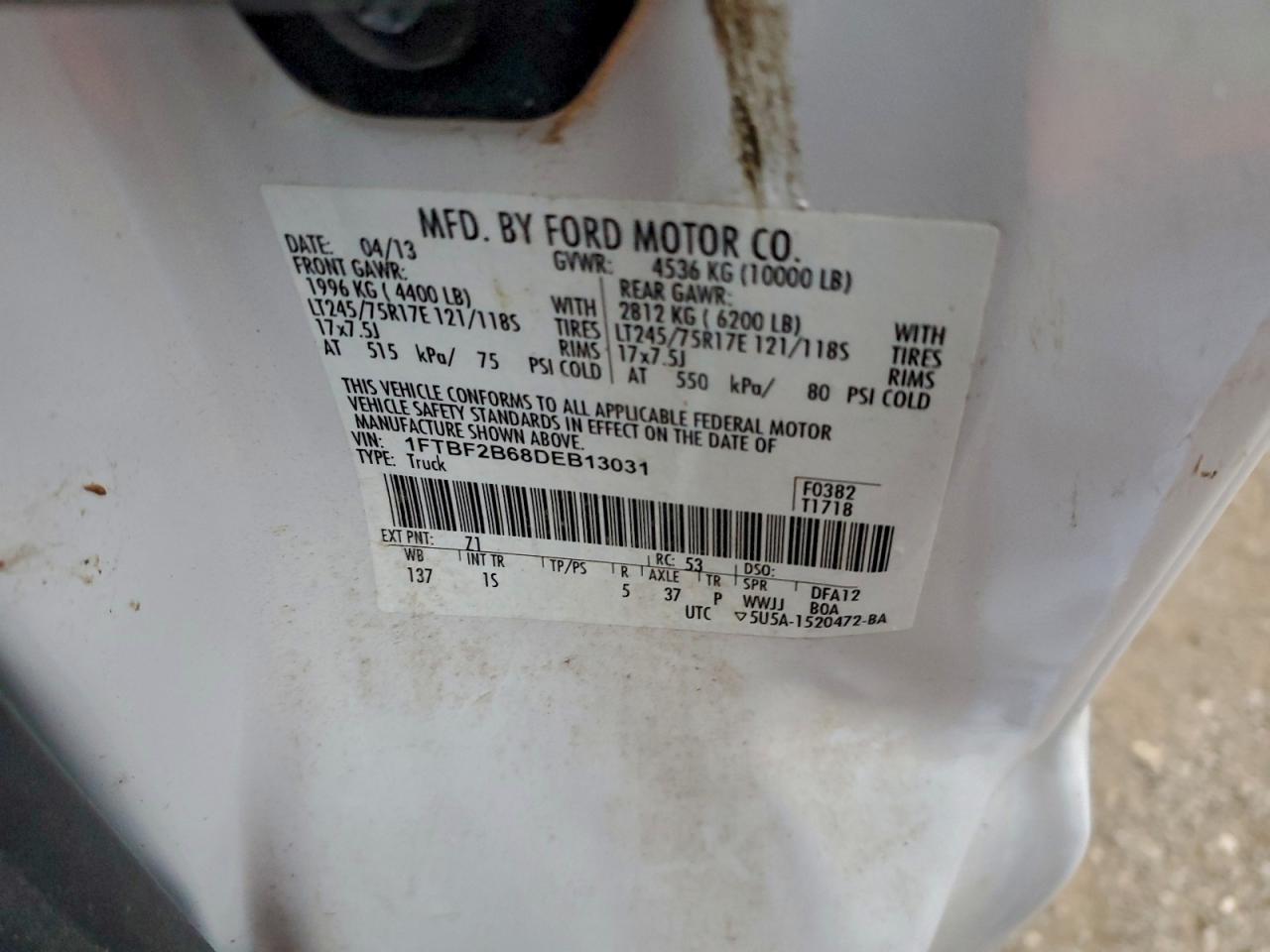 2013 Ford F250 Super Duty VIN: 1FTBF2B68DEB13031 Lot: 92854035