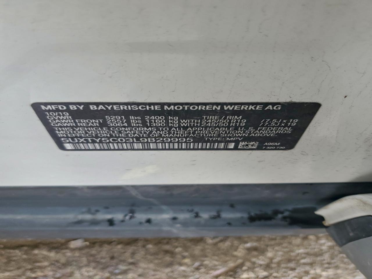 2020 BMW X3 xDrive30I VIN: 5UXTY5C03L9B29995 Lot: 93540585