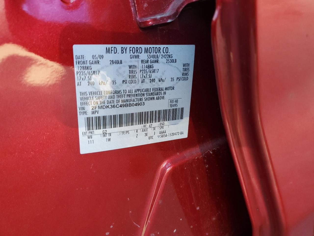 2009 Ford Edge Se VIN: 2FMDK36C49BB04903 Lot: 92199355