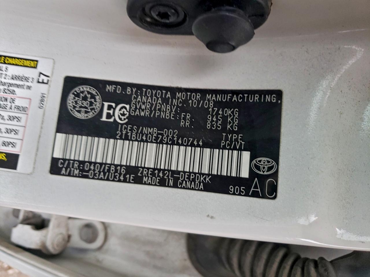 2009 Toyota Corolla Base VIN: 2T1BU40E79C140744 Lot: 94125255