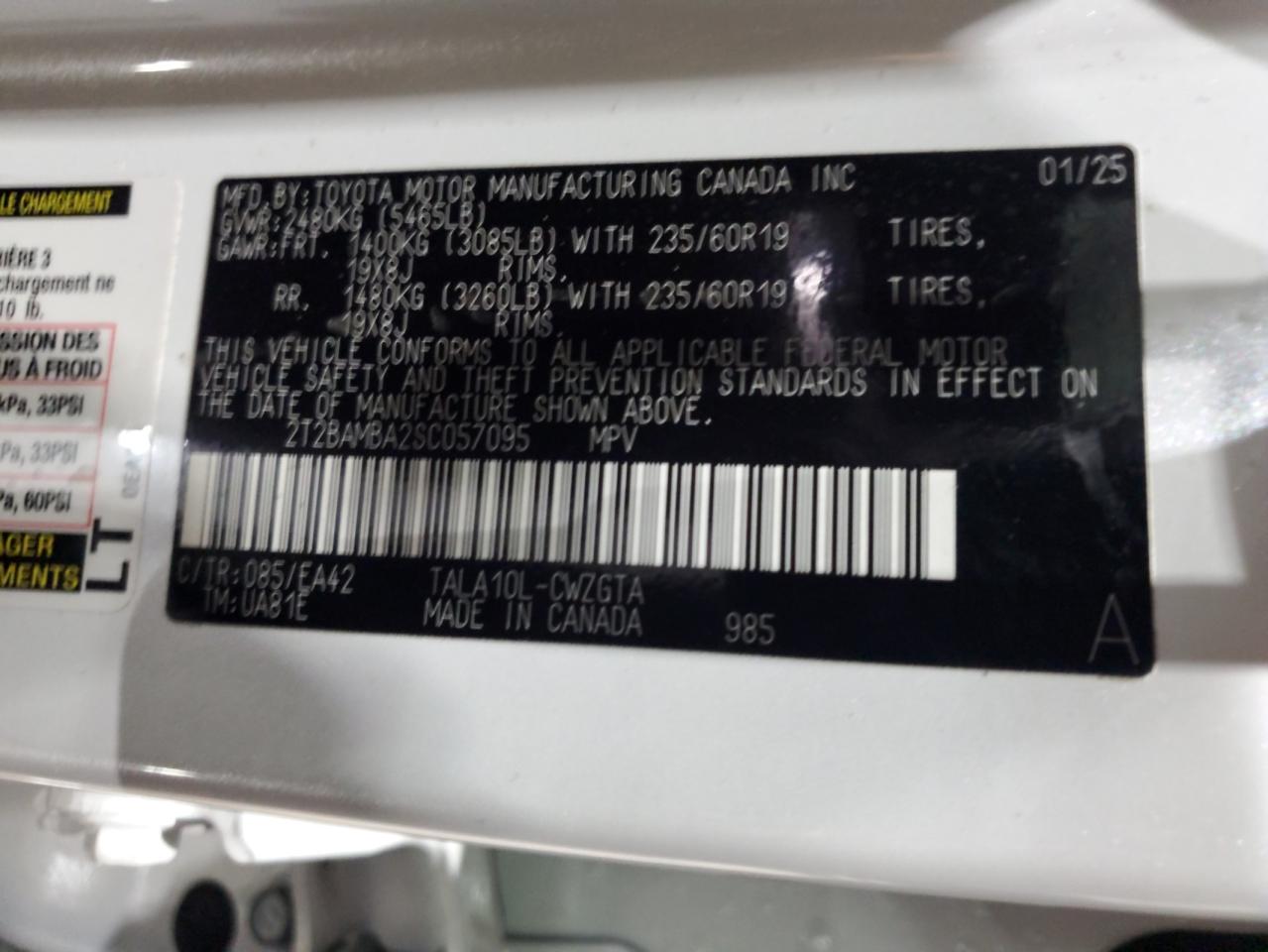 2025 Lexus Rx 350 Base VIN: 2T2BAMBA2SC057095 Lot: 91901255