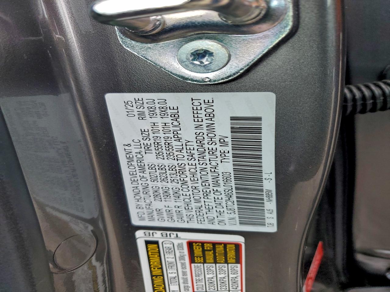 2025 Acura Rdx VIN: 5J8TC2H46SL016603 Lot: 93906615