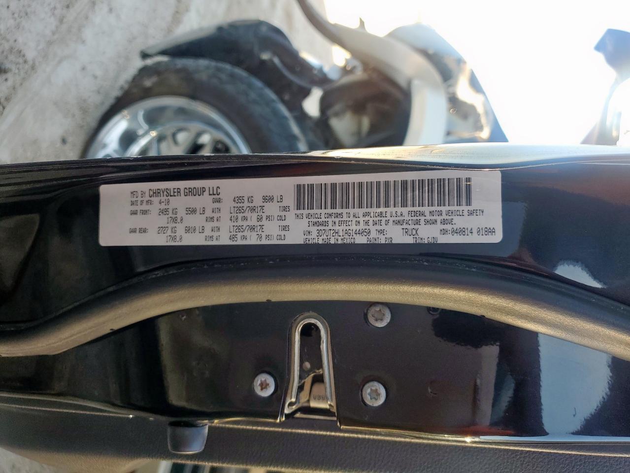 2010 Dodge Ram 2500 VIN: 3D7UT2HL1AG144050 Lot: 92956155