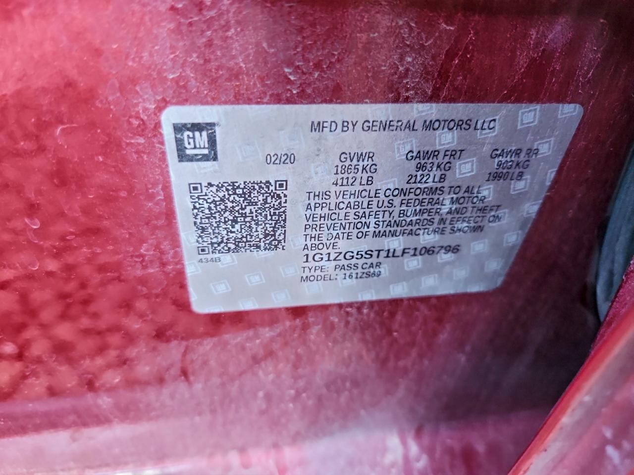 2020 Chevrolet Malibu Rs VIN: 1G1ZG5ST1LF106796 Lot: 94485805