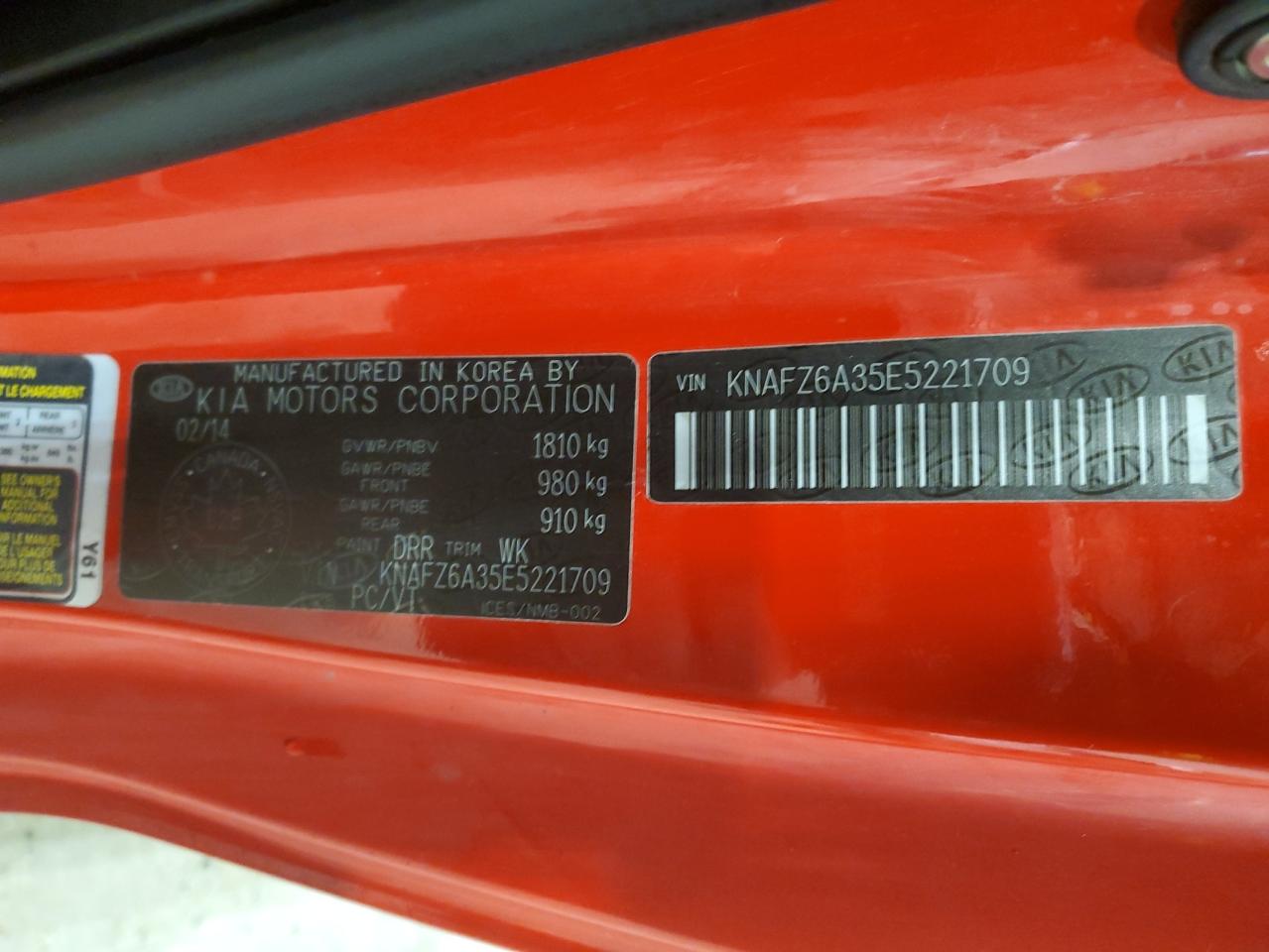 2014 Kia Forte Sx VIN: KNAFZ6A35E5221709 Lot: 93290125