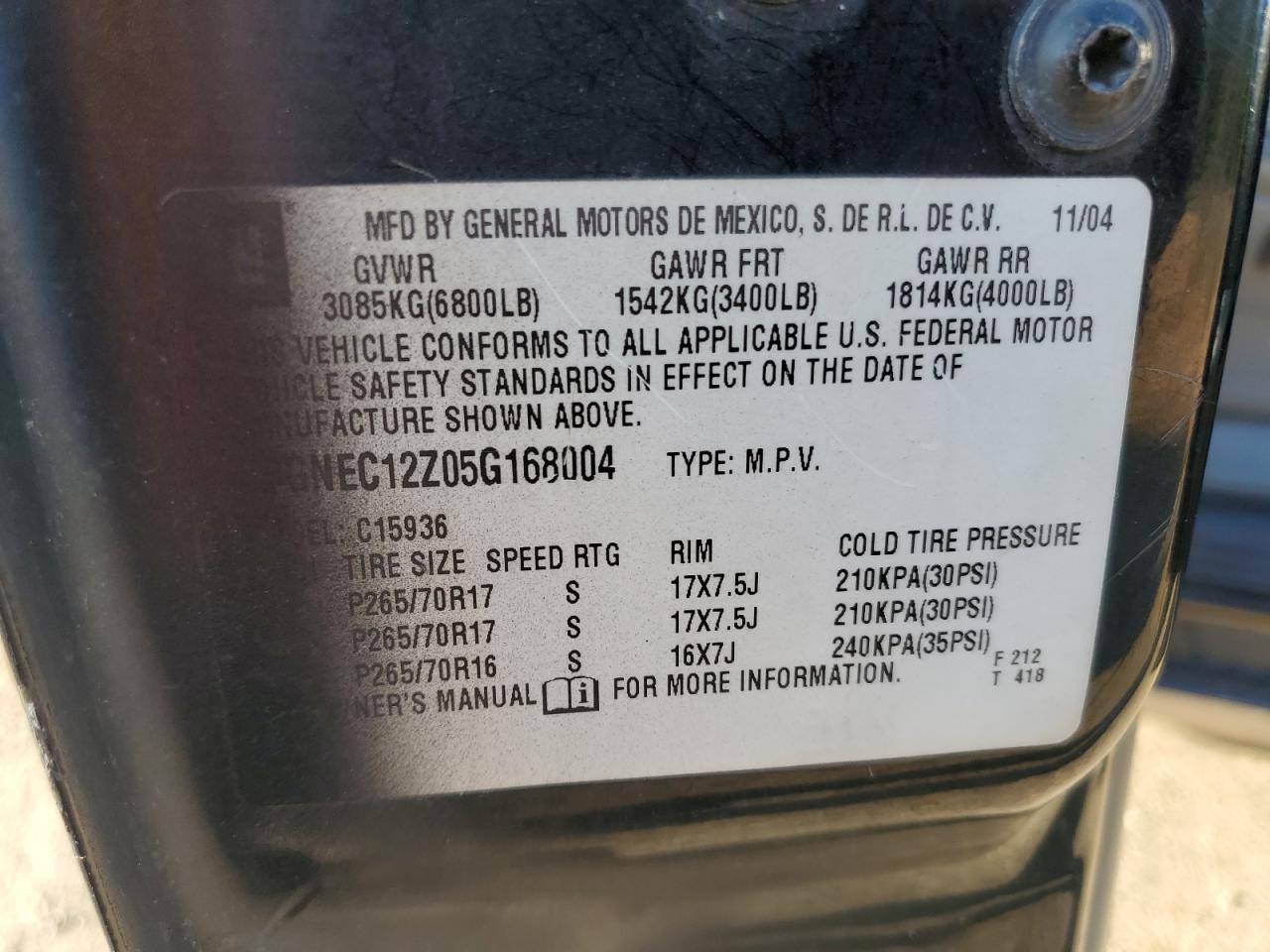 2005 Chevrolet Avalanche C1500 VIN: 3GNEC12Z05G168004 Lot: 90760835