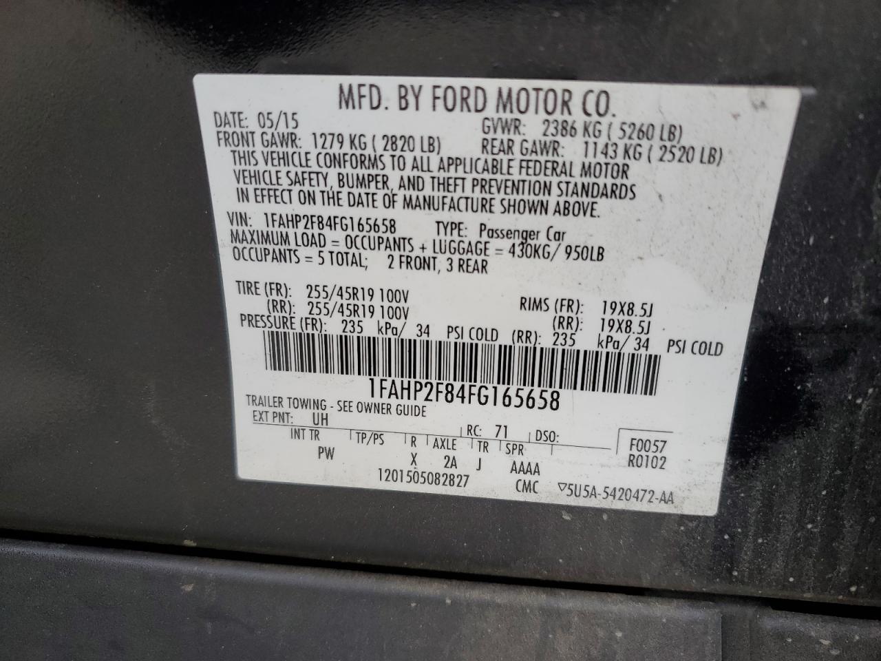 2015 Ford Taurus Limited VIN: 1FAHP2F84FG165658 Lot: 92872885