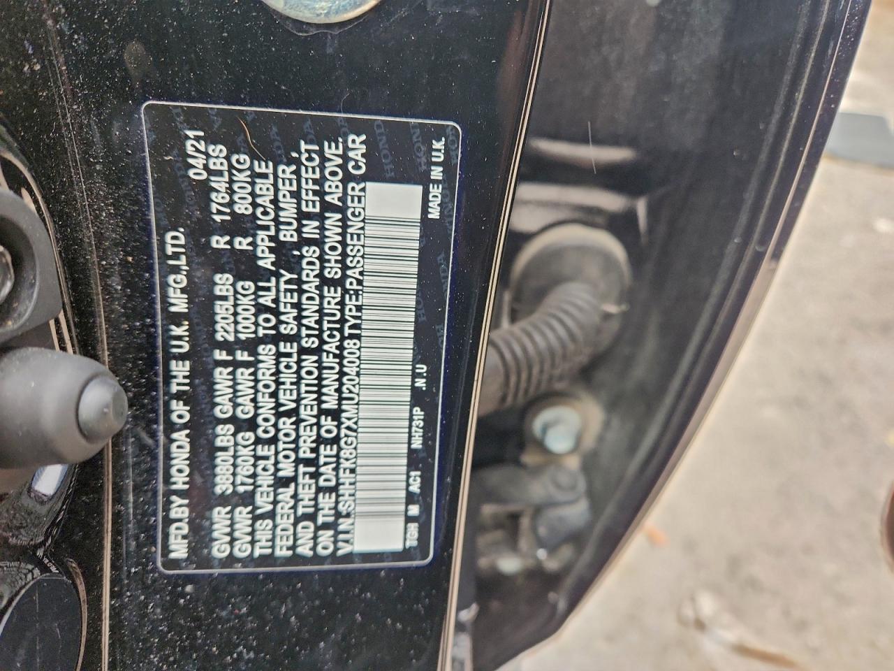 2021 Honda Civic Type-R Touring VIN: SHHFK8G7XMU204008 Lot: 94687005