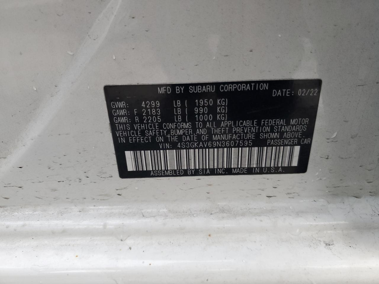 2022 Subaru Impreza Premium VIN: 4S3GKAV69N3607595 Lot: 93287505