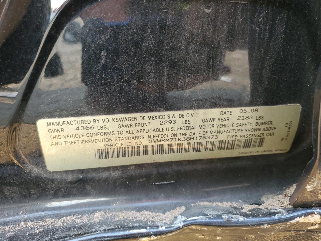 2008 Volkswagen Jetta Se VIN: 3VWRM71K38M176373 Lot: 93659475