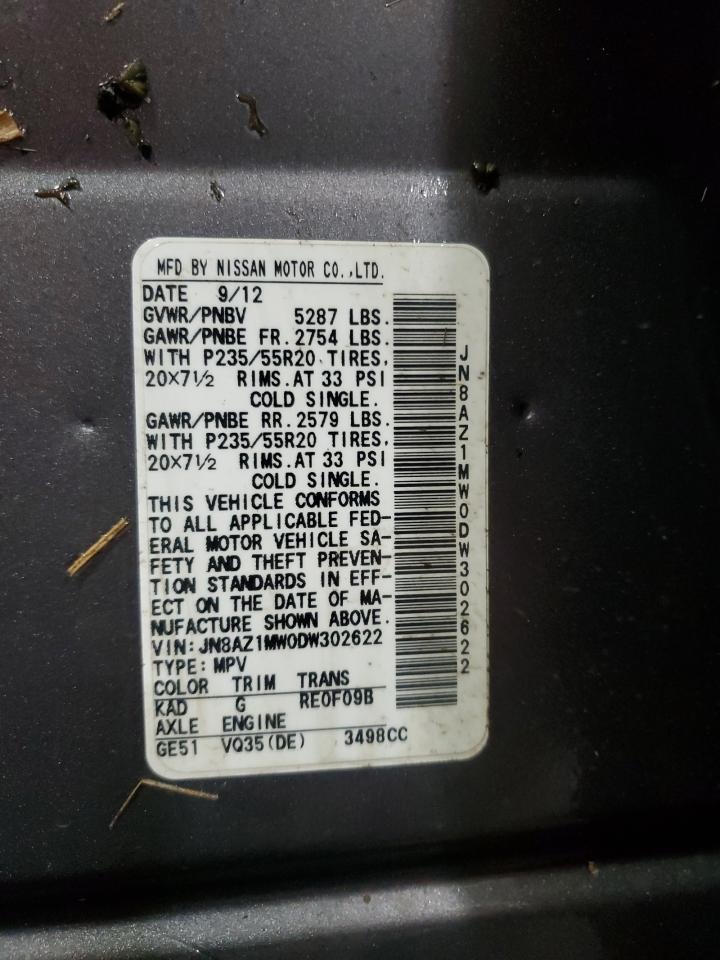 2013 Nissan Murano S VIN: JN8AZ1MW0DW302622 Lot: 91367145