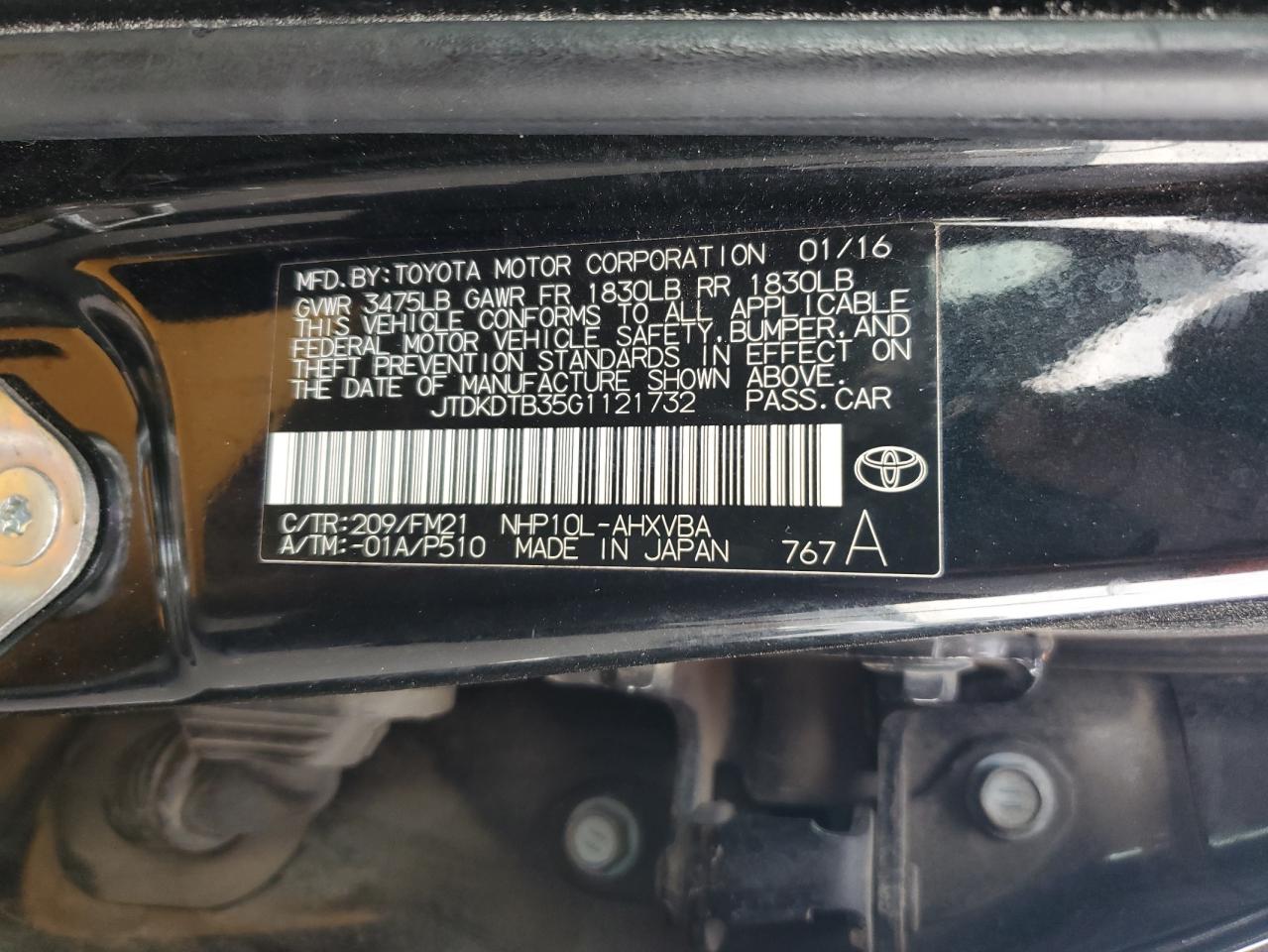 2016 Toyota Prius C VIN: JTDKDTB35G1121732 Lot: 91019415