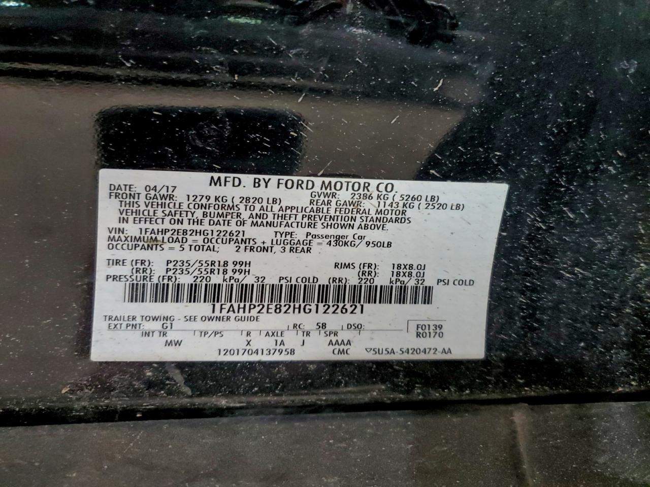 2017 Ford Taurus Sel VIN: 1FAHP2E82HG122621 Lot: 93927375