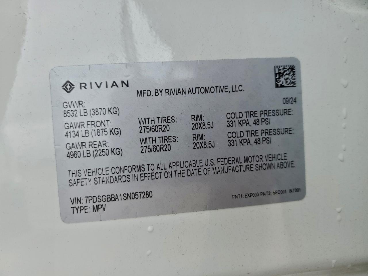 2025 Rivian R1S Adventure VIN: 7PDSGBBA1SN057280 Lot: 94537145