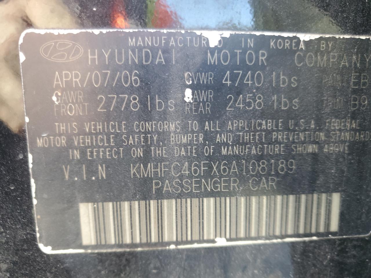 2006 Hyundai Azera Se VIN: KMHFC46FX6A108189 Lot: 92083385