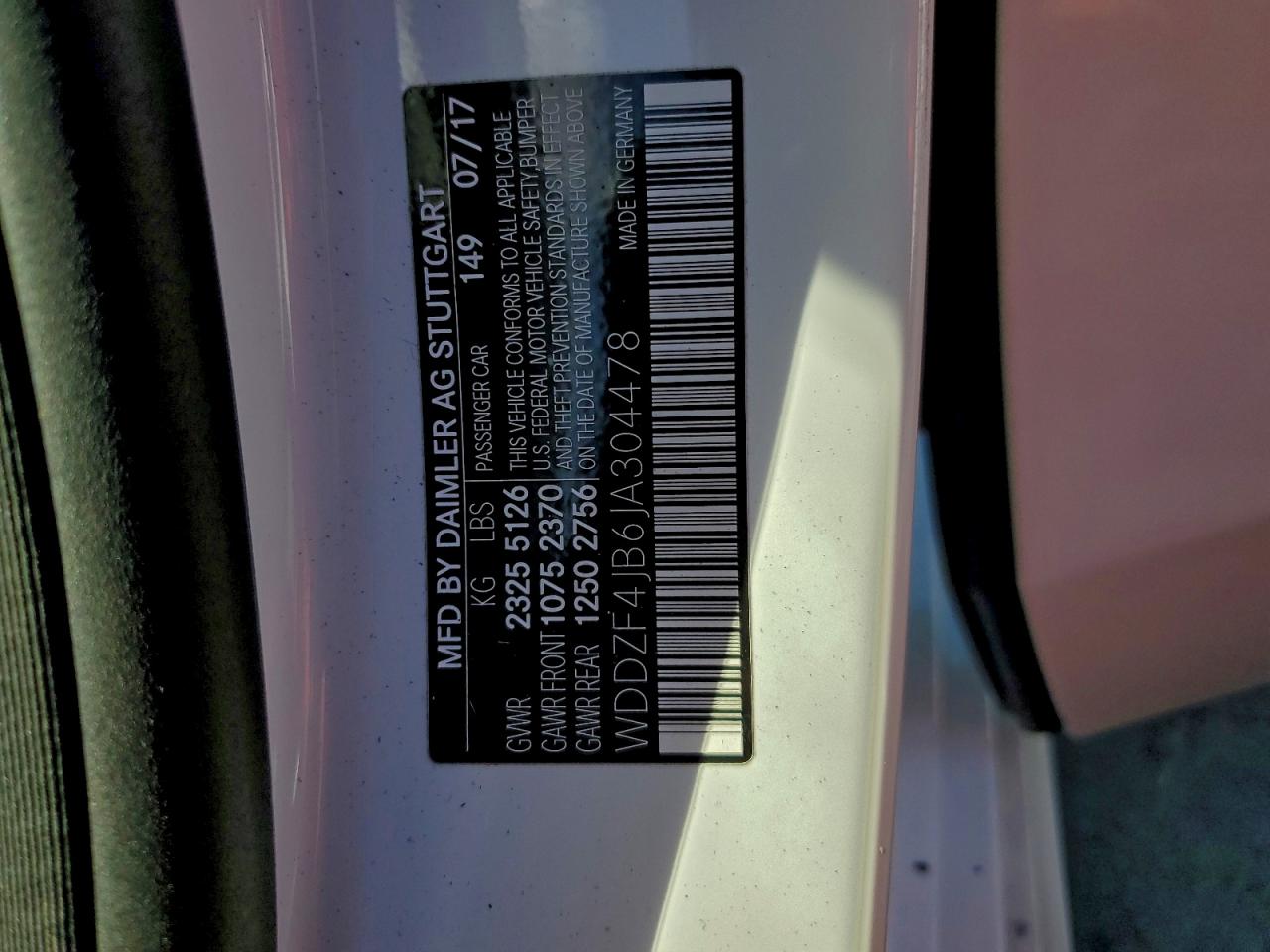 2018 Mercedes-Benz E 300 VIN: WDDZF4JB6JA304478 Lot: 93703285