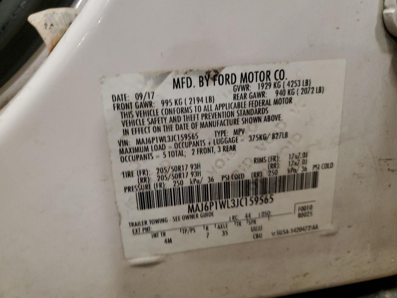 2018 Ford Ecosport Titanium VIN: MAJ6P1WL3JC159565 Lot: 93065745