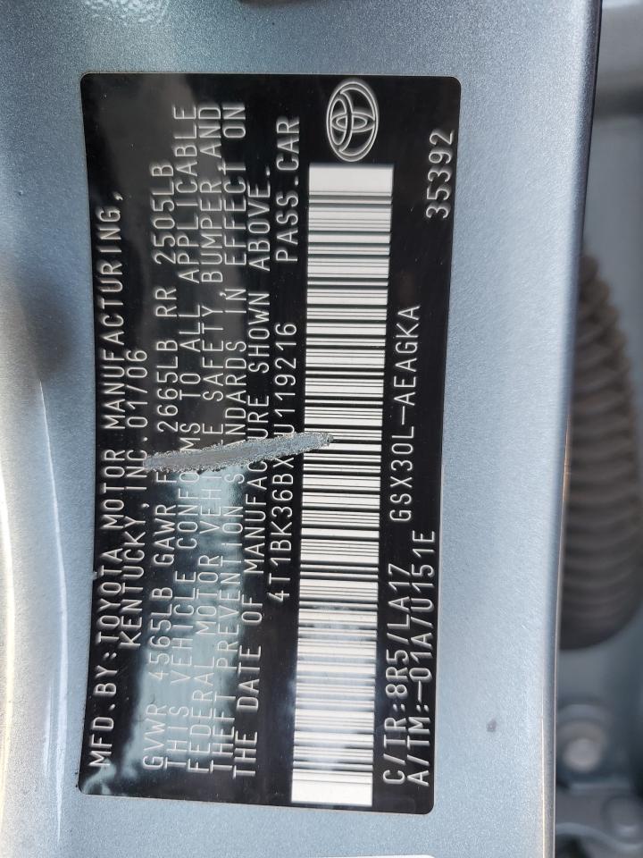 2006 Toyota Avalon Xl VIN: 4T1BK36BX6U119216 Lot: 92719805