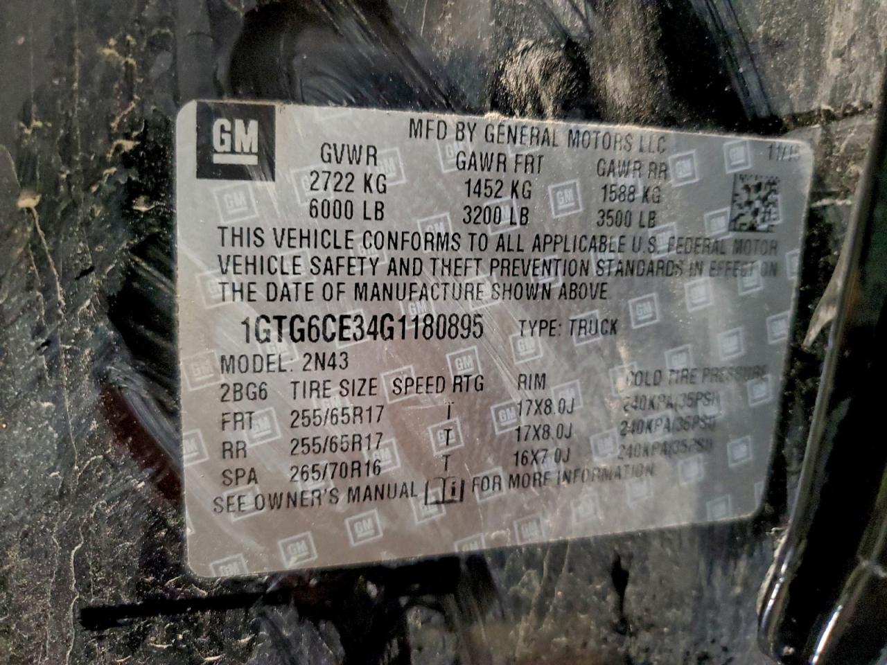 2016 GMC Canyon Sle VIN: 1GTG6CE34G180895 Lot: 94057415