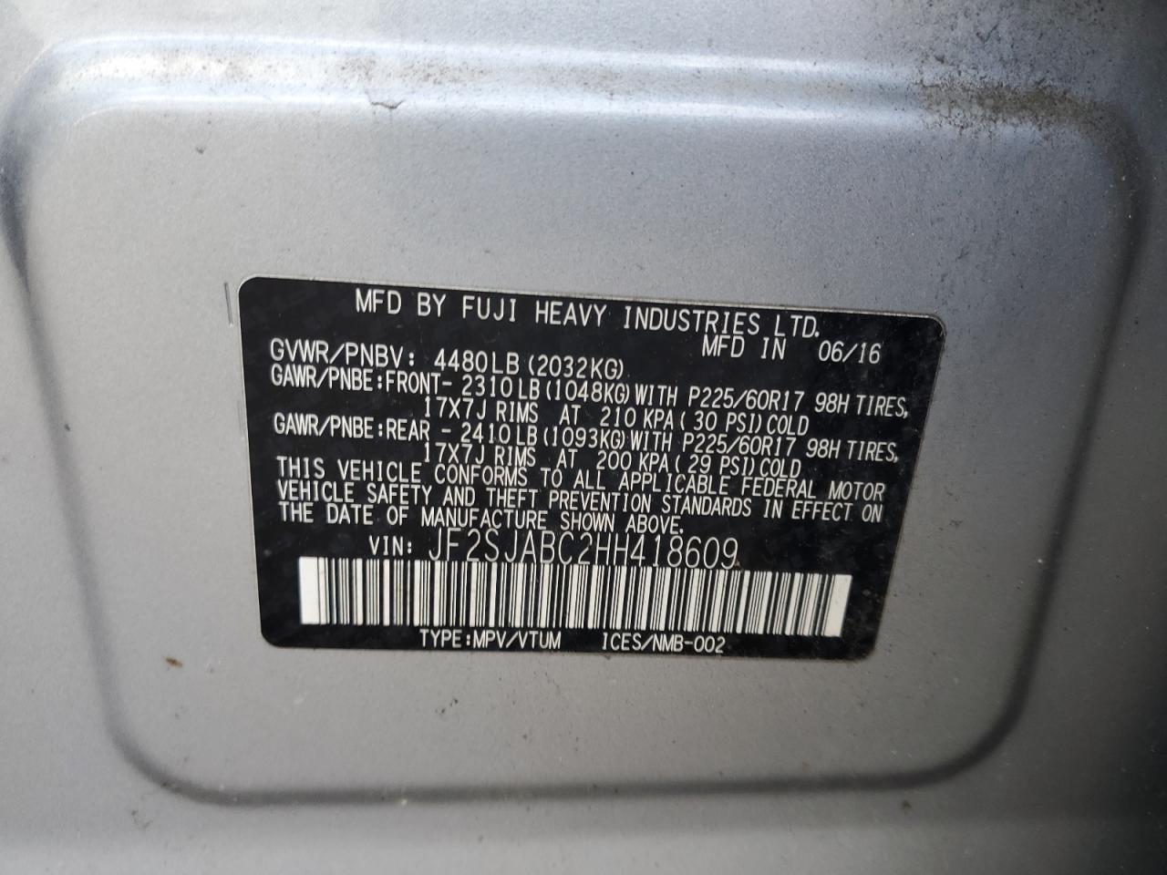 2017 Subaru Forester 2.5I VIN: JF2SJABC2HH418609 Lot: 91367395