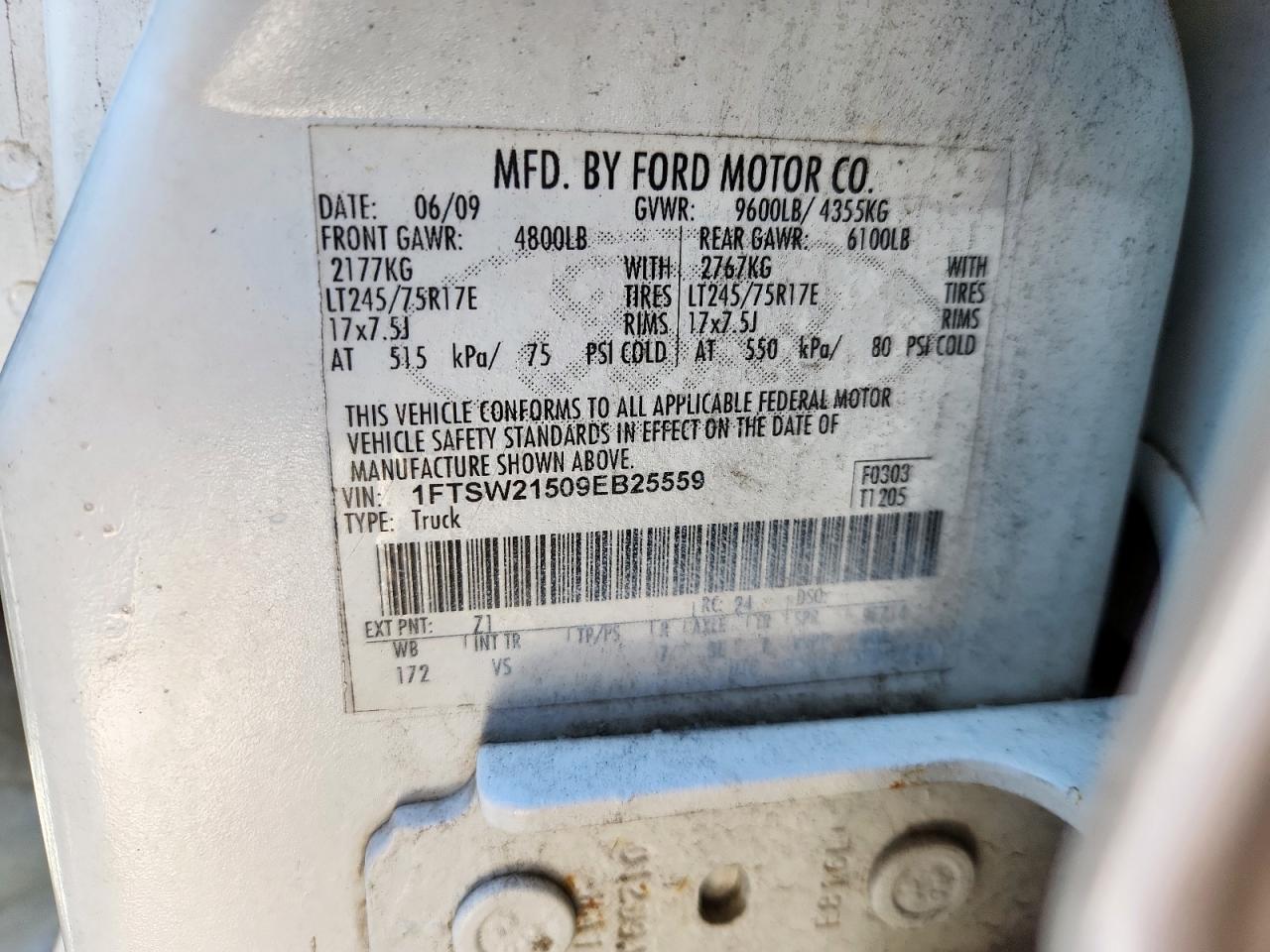 2009 Ford F250 Super Duty VIN: 1FTSW21509EB25559 Lot: 91366815