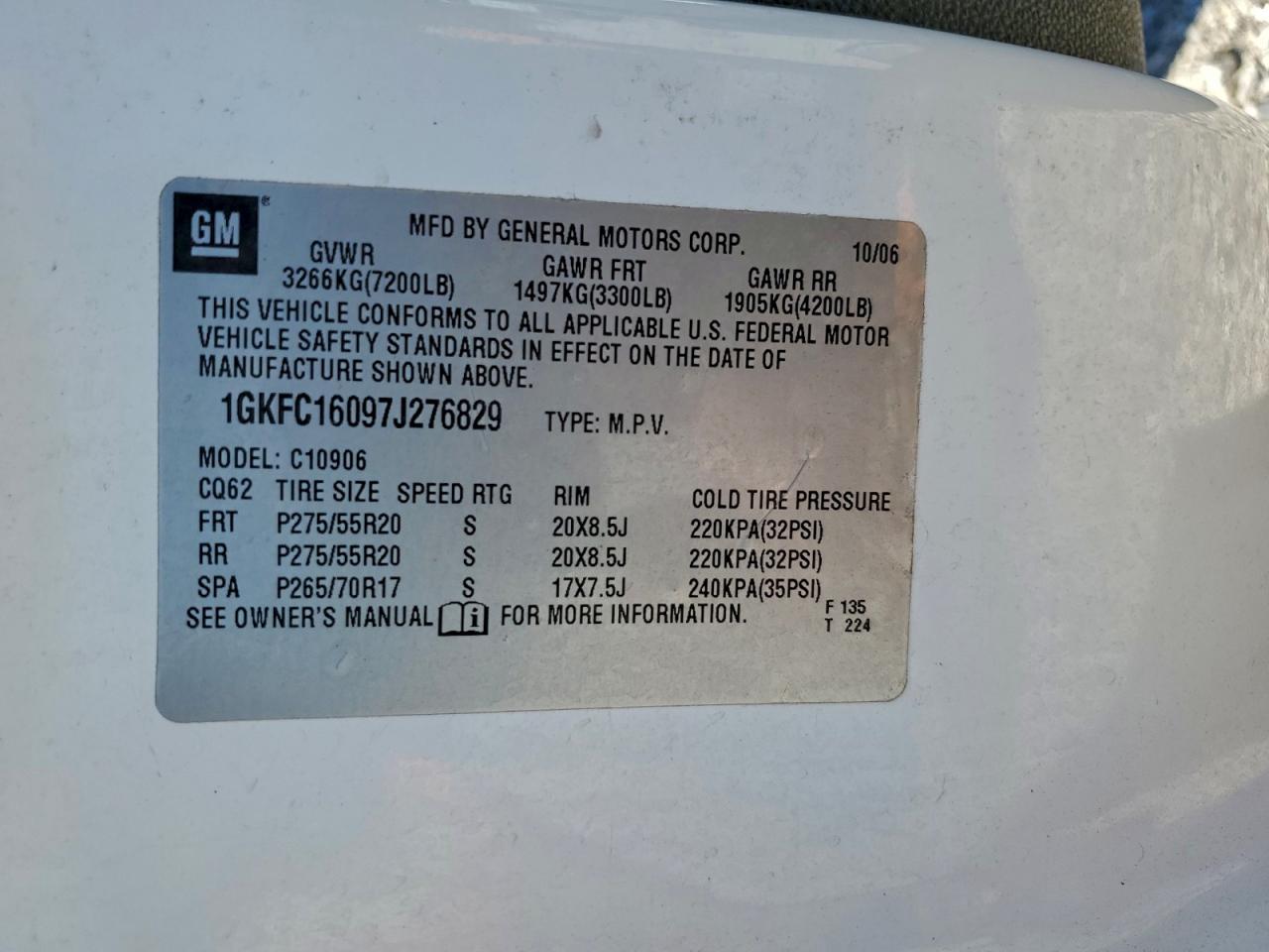 2007 GMC Yukon Xl C1500 VIN: 1GKFC16097J276829 Lot: 94635335