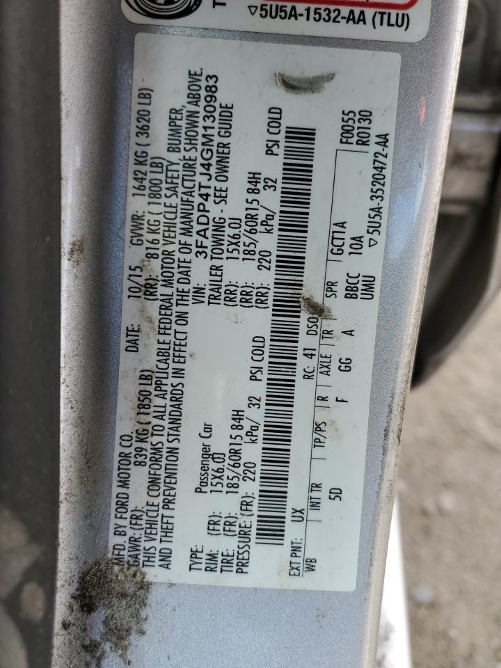 2016 Ford Fiesta S VIN: 3FADP4TJ4GM130983 Lot: 93036255