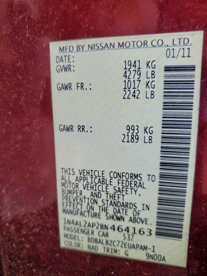 2011 Nissan Altima Base VIN: 1N4AL2AP2BN464163 Lot: 93676275