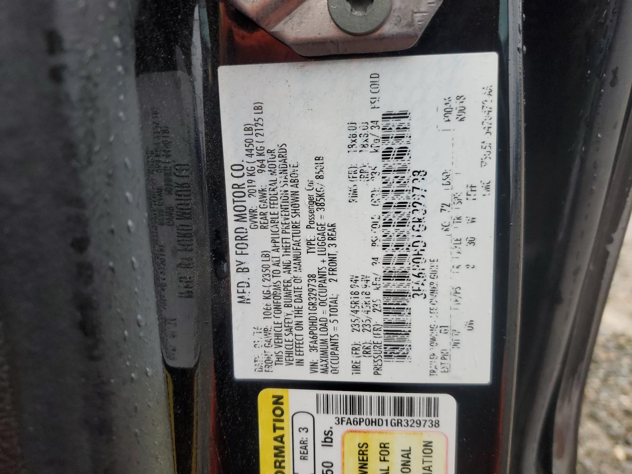 2016 Ford Fusion Se VIN: 3FA6P0HD1GR329738 Lot: 92732615